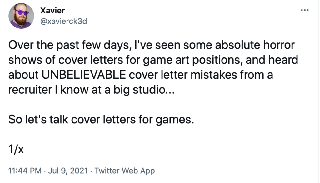 Games cover letter advice